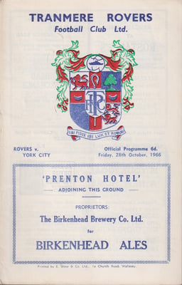 Tranmere Rovers v York City Match Programme 1966-10-28